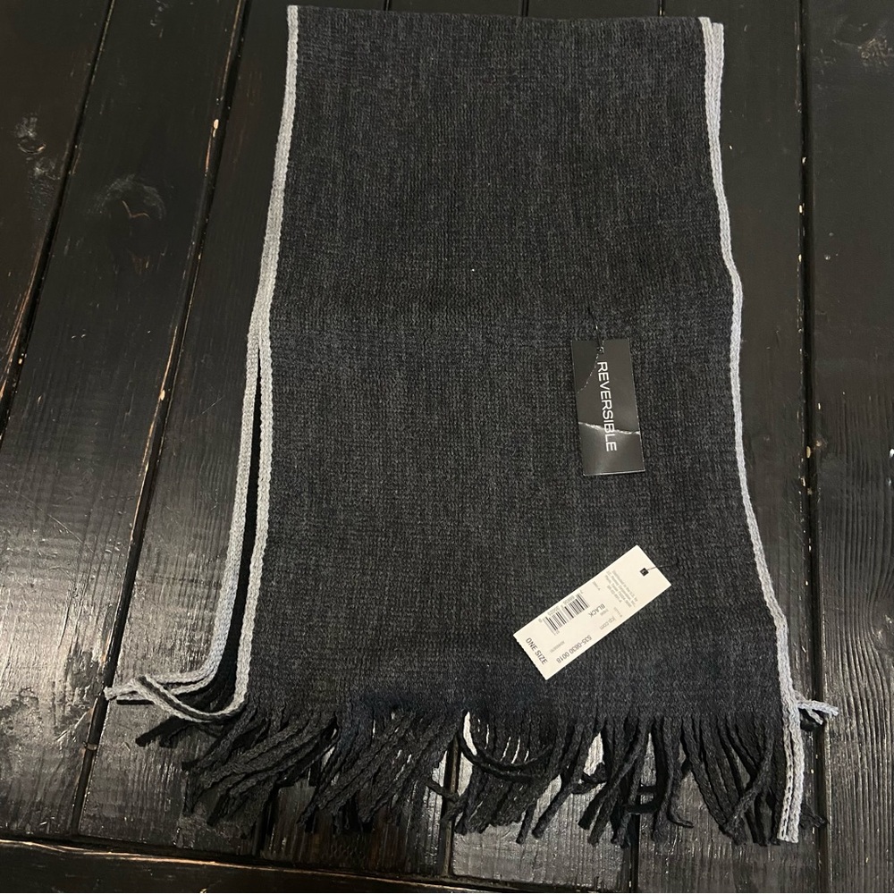 J. Ferrar Men’s Scarf fringe reversible‎ black & gray ONE SIZE New With Tags